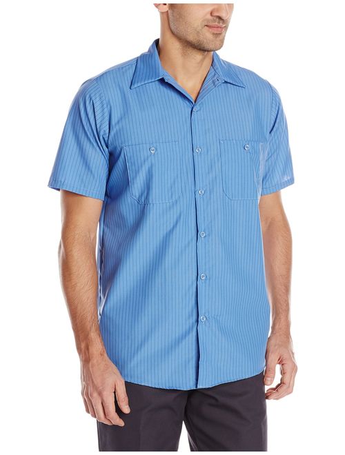 Red Kap Men's Industrial Stripe Work Shirt, Petrol Blue/Navy, Short Sleeve 2X-Large