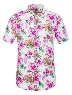 SIR7 Men's Hawaiian Flower Print Casual Button Down Short Sleeve Shirt