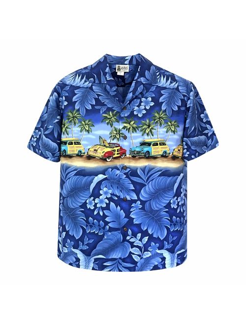 Aloha Republic Panoramic Woody Cars Beach Hawaiian Shirt