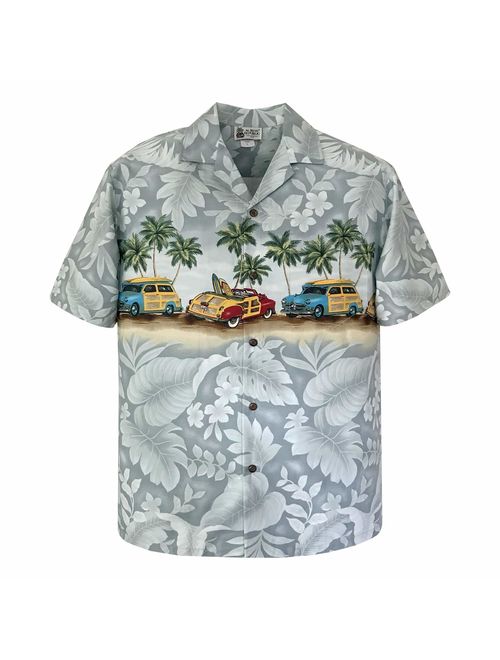 Aloha Republic Panoramic Woody Cars Beach Hawaiian Shirt