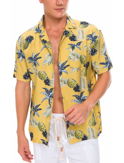 Janmid Men's Tropical Hawaiian Shirt Casual Button Down Short Sleeve Shirt