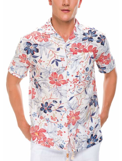 Janmid Men's Tropical Hawaiian Shirt Casual Button Down Short Sleeve Shirt