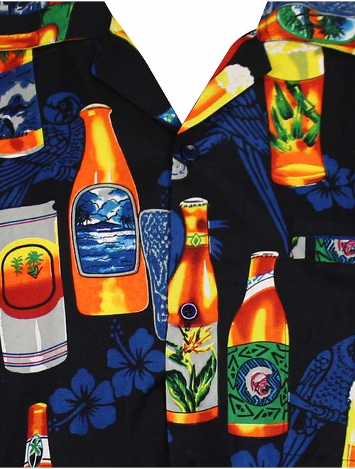 V.H.O. Funky Hawaiian Shirt Men Short Sleeve Front-Pocket Beerbottle Multiple Colors