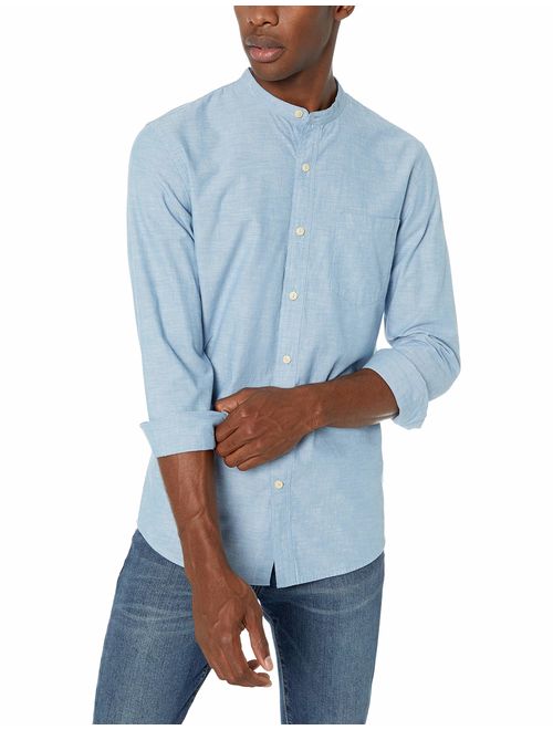 Amazon Brand - Goodthreads Men's Slim-Fit Long-Sleeve Band-Collar Chambray Shirt