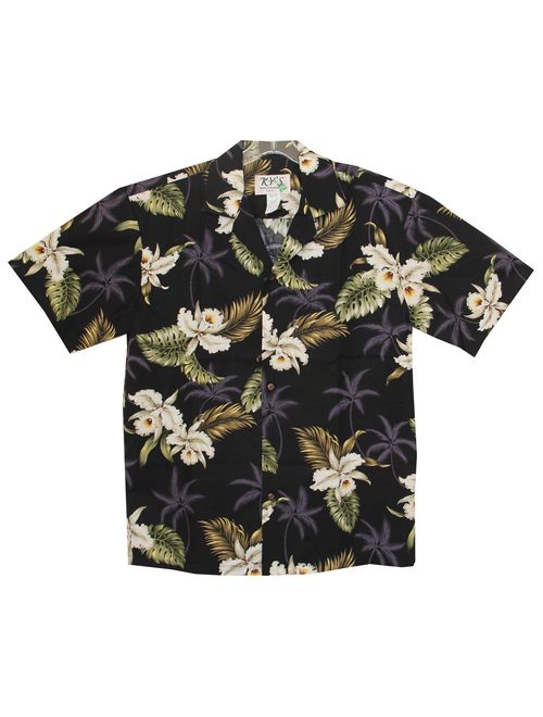 Men's Orchid Flowers Hawaiian Aloha Shirt (XL, BLACK)