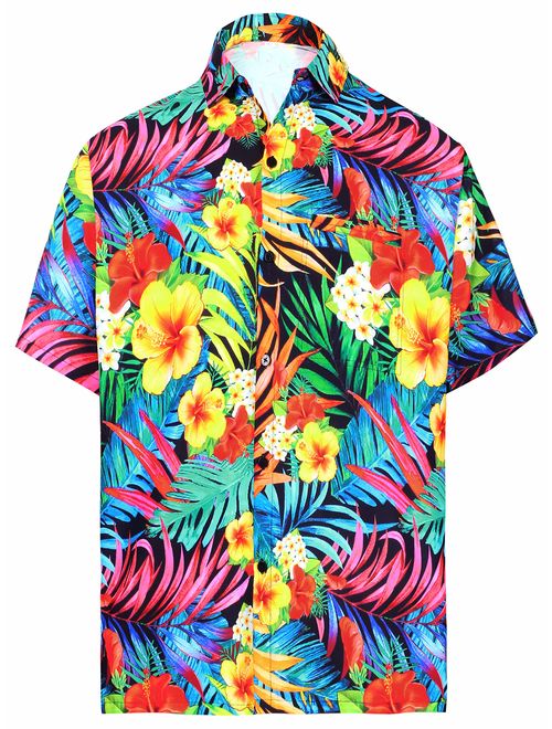 HAPPY BAY Men's Camp Tropical Hawaiian Shirt Casual Club Button Down Shirt Dress