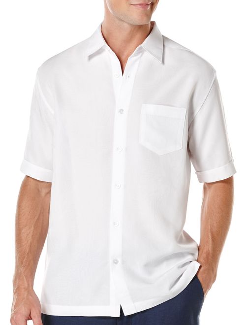 Cubavera Men's Short Sleeve Polyester L-Shape Embroidered Button-Down Shirt