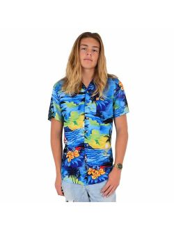 ISLAND STYLE CLOTHING Mens Hawaiian Short Sleeve Shirt Tropical Sunset Print