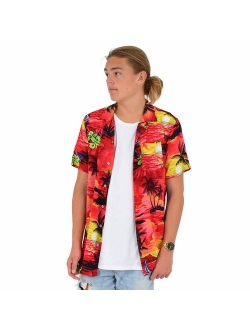 ISLAND STYLE CLOTHING Mens Hawaiian Short Sleeve Shirt Tropical Sunset Print