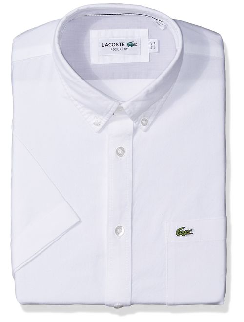 Lacoste Men's Short Sleeve Button Down Oxford Solid Shirt Regular Fit