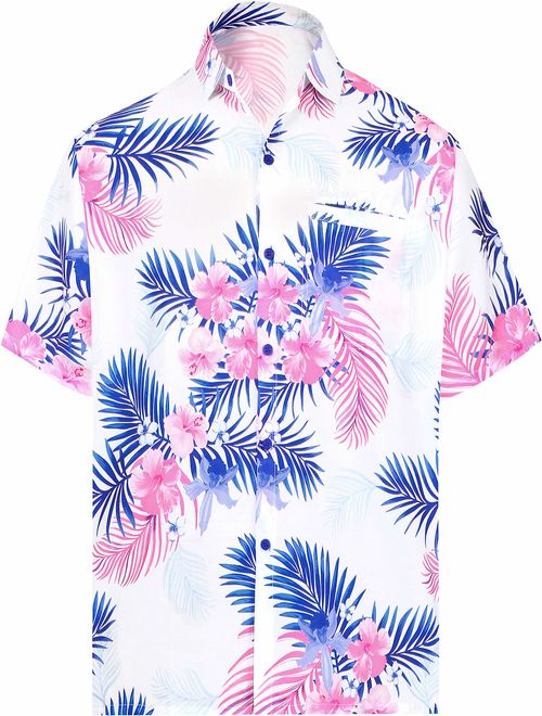 HAPPY BAY Men's Camp Hawaiian Shirt Dress Tropical Casual Button Down Shirts