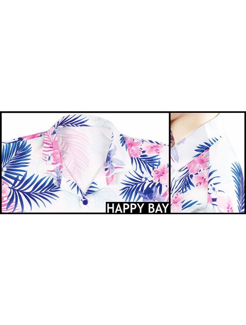 HAPPY BAY Men's Camp Hawaiian Shirt Dress Tropical Casual Button Down Shirts