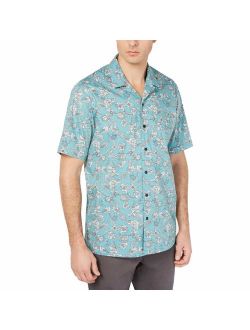 Mens Floral Print Cotton Button-Down Shirt