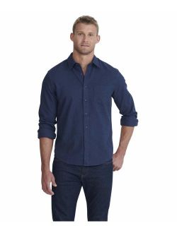 Fuligni - Untucked Shirt for Men Long Sleeve, Navy Blue, X-Large Regular Fit