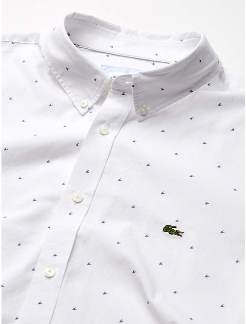 Lacoste Mens Long Sleeve Printed Poplin Fancy Woven Slim Button Down Shirt
