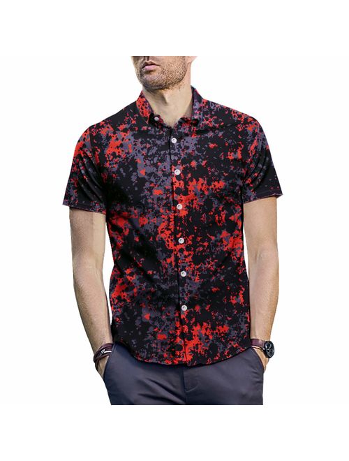 PIZOFF Mens Hawaiian Shirt 3D Print Stretch Regular Fit Floral Tropical Shirts