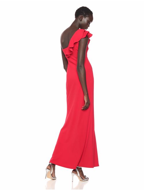 Calvin Klein Women's One Shoulder Ruffle Sleeve Gown