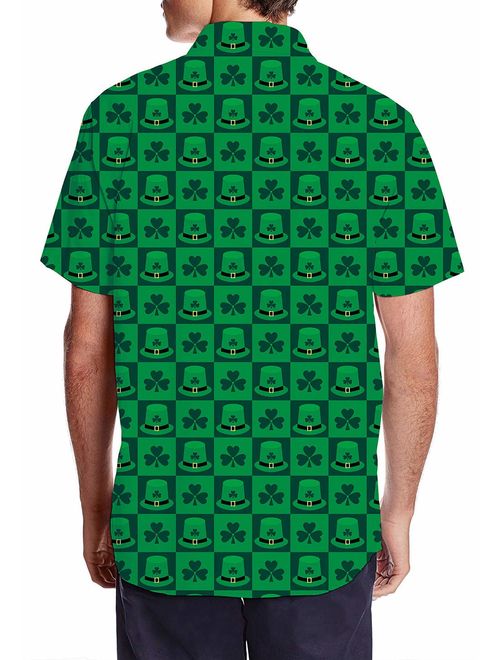 Men St. Patrick's Day Shirt Irish Shamrock Printed Short Sleeve Hawaiian Shirt Button Down Aloha Shirts Green