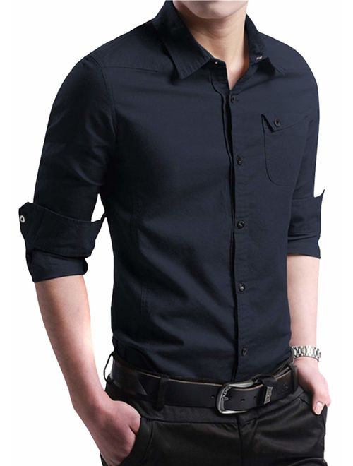 FRTCV Men's Slim Fit Cotton Business Casual Shirt Button Down Dress Shirts