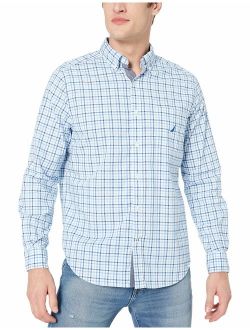 Men's Long Sleeve Solid Plaid Stretch Cotton Button Down Shirt