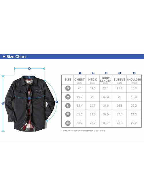 MOCOTONO Men's Heavyweight Cotton Canvas Flannel Lined Shirt Jacket, Dark Grey XX-Large