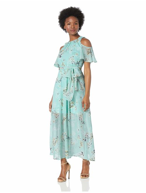 Calvin Klein Women's Petite Cold Shoulder Maxi Dress with Self-sash Waist