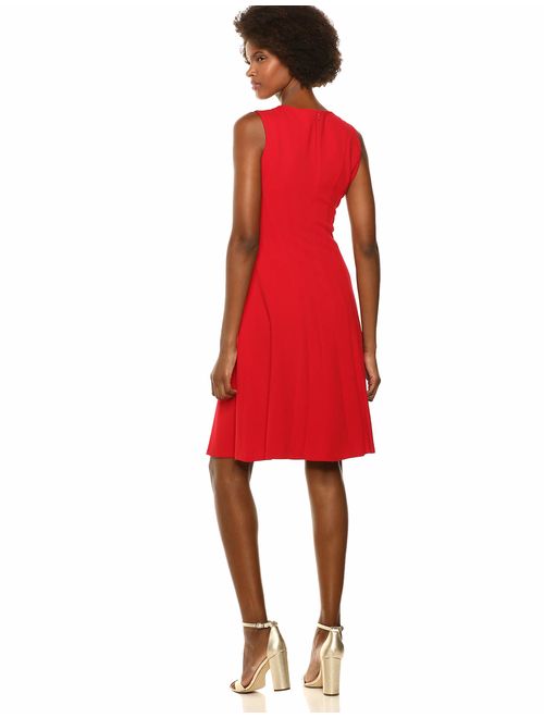 Calvin Klein Women's Sleeveless Seamed A-line Dress with Notch Neckline