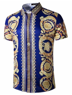 ief.G.S Men's Hawaii Fashion Design Short Sleeve Dress Shirts Printed Casual Holiday Beach Shirts