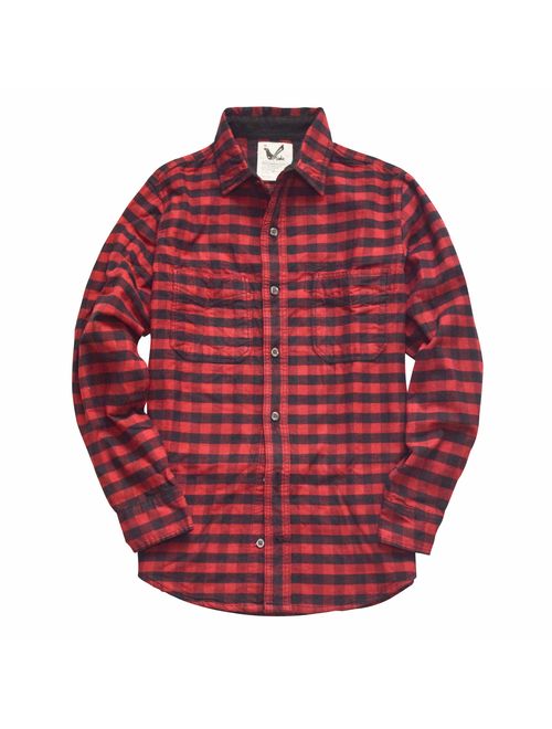 Men's Flannel Shirt Two-ply 100% Cotton Pre Washed Vintage Look Plaid Work Shirt