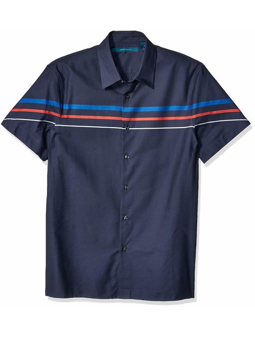 Perry Ellis Men's Engineered Stripe Sateen Slub Shirt