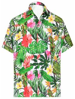 HAPPY BAY Men's Tropical Summer Hawaiian Shirt Regular Fit Short-Sleeve