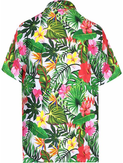 HAPPY BAY Men's Tropical Summer Hawaiian Shirt Regular Fit Short-Sleeve