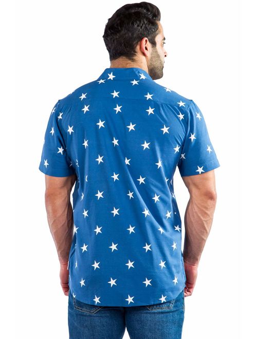 Tipsy Elves Men's American Flag Shirt - Blue USA Patriotic Button Down Hawaiian Shirt for Guys