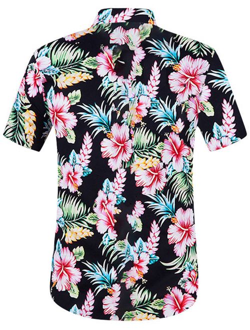 HWHColor Men's Hawaiian Aloha Beach Short Sleeve Shirt Casual Relaxed-Fit Button Down Shirts