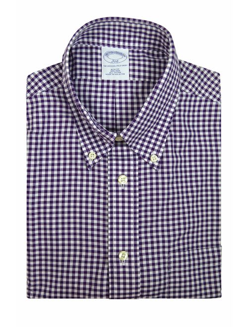 Brooks Brothers Mens 346 Slim Fit 20986 All Cotton The Original Polo Button Down Shirt Deep Purple Gingham Plaid