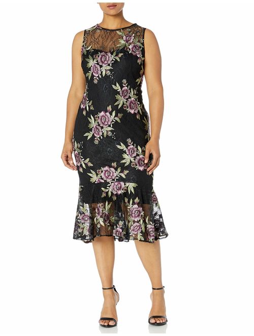 Calvin Klein Women's Plus Size Sleeveless Lace Midi Sheath with Flounce Hem Dress