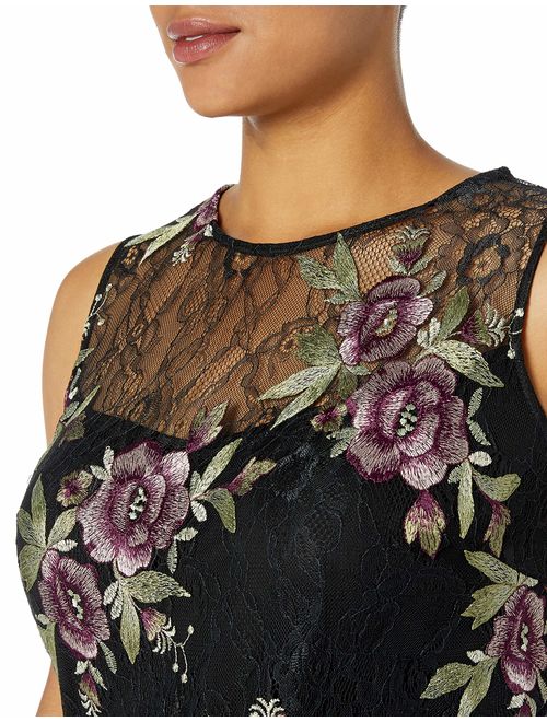 Calvin Klein Women's Plus Size Sleeveless Lace Midi Sheath with Flounce Hem Dress
