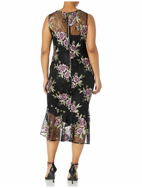Calvin Klein Women's Plus Size Sleeveless Lace Midi Sheath with Flounce Hem Dress