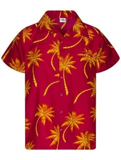 Funky Hawaiian Shirt Men Shortsleeve Frontpocket Hawaiian-Print Leaves Flowers Palm Shadow