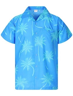 Funky Hawaiian Shirt Men Shortsleeve Frontpocket Hawaiian-Print Leaves Flowers Palm Shadow