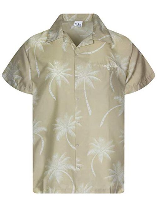 King Kameha Funky Hawaiian Shirt Men Shortsleeve Frontpocket Hawaiian-Print Leaves Flowers Palm Shadow