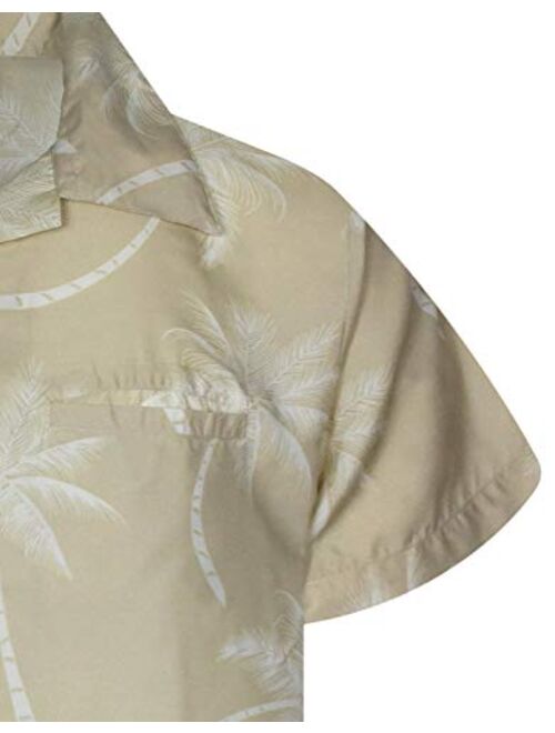 King Kameha Funky Hawaiian Shirt Men Shortsleeve Frontpocket Hawaiian-Print Leaves Flowers Palm Shadow