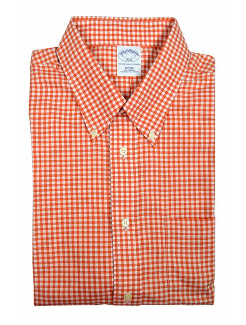 Brooks Brothers Mens 346 Slim Fit 2623 All Cotton The Original Polo Button Down Shirt Pumpkin Orange Gingham Plaid