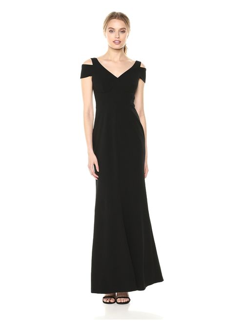 Calvin Klein Women's Cold Shoulder Long Gown with V Neckline Dress