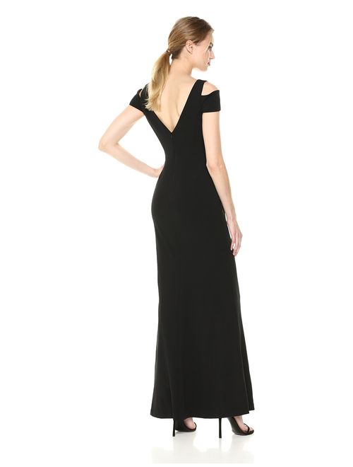 Calvin Klein Women's Cold Shoulder Long Gown with V Neckline Dress