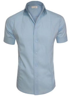 TAM WARE Men's Regular-Fit Short-Sleeve Casual Plain Button Down Dress Shirts