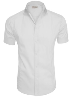 TAM WARE Men's Regular-Fit Short-Sleeve Casual Plain Button Down Dress Shirts