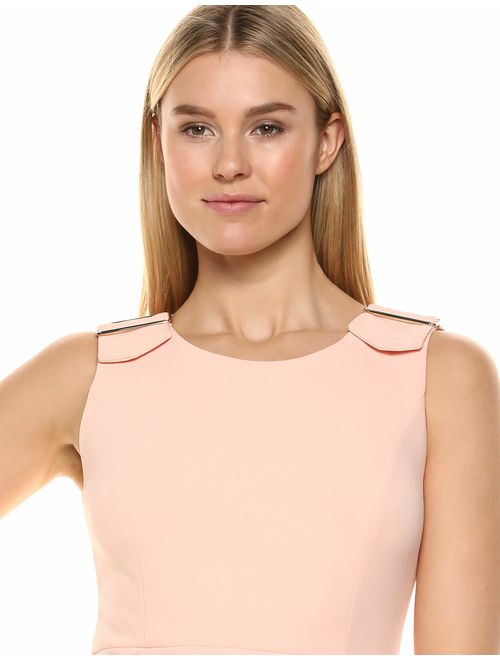 Calvin Klein Women's Round Neck Sheath with Buckle Shoulder Detail Dress