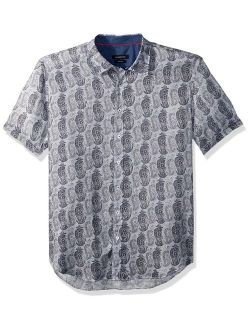 Men's Tailored Fit Short Sleeve Navy Paisley Sport Shirt