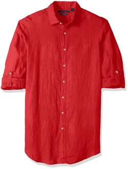 Men's Big and Tall Solid Rolled-Sleeve Linen Shirt